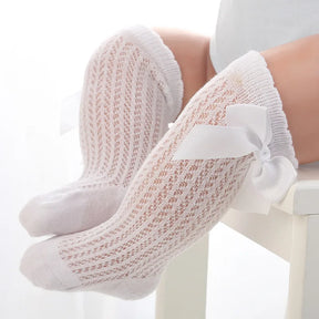 Kit 3 Pares de Meias de Verão para Bebês Meninas – Modelo “Princesinha Respirável” com Laço em Algodão e Tule