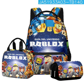 Kit Escolar Roblox 3 Peças – Mochila, Lancheira e Estojo Duplo para Meninas
