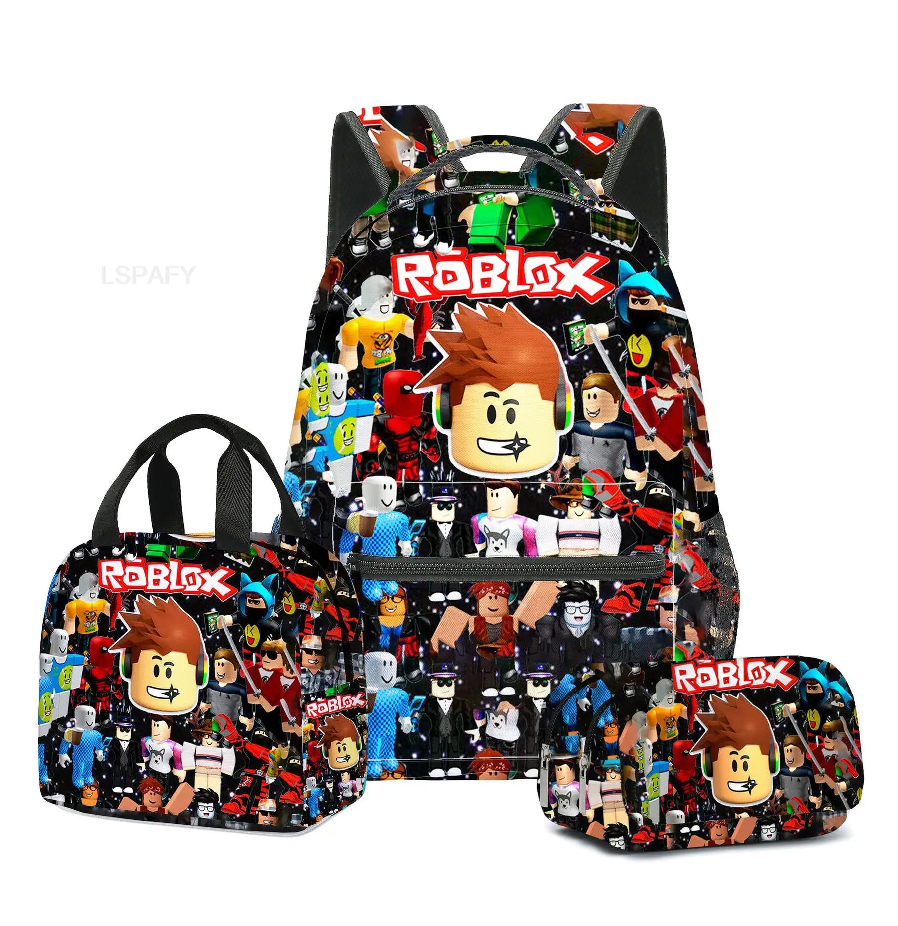 Kit Escolar Roblox 3 Peças – Mochila, Lancheira e Estojo Duplo para Meninas