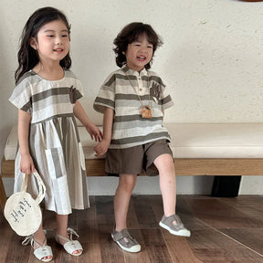 Conjunto Infantil de Verão MILANCEL – Camiseta Listrada com Shorts ou Vestido Cartoon