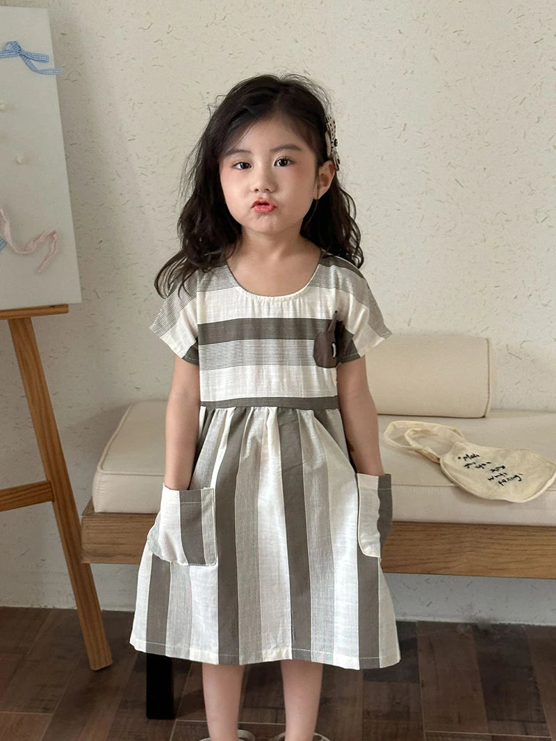 Conjunto Infantil de Verão MILANCEL – Camiseta Listrada com Shorts ou Vestido Cartoon