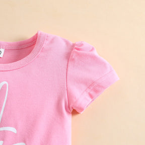 Conjunto Infantil “Coelhinha Feliz” – Camiseta + Saia Estampada