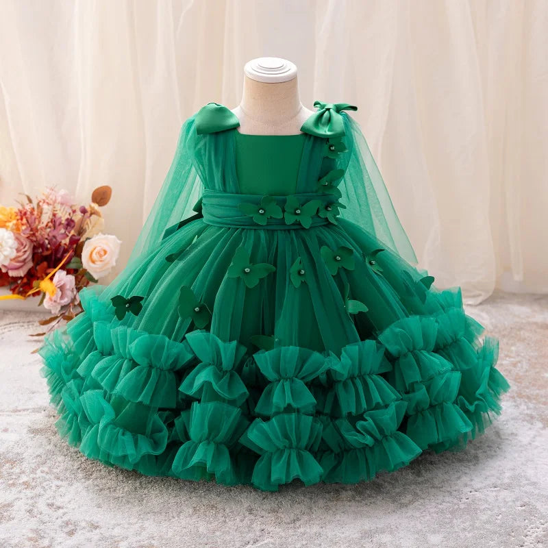 Vestido de Princesa  – Modelo Sem Manga com Borboletas 3D em Tule para Casamentos e Festas