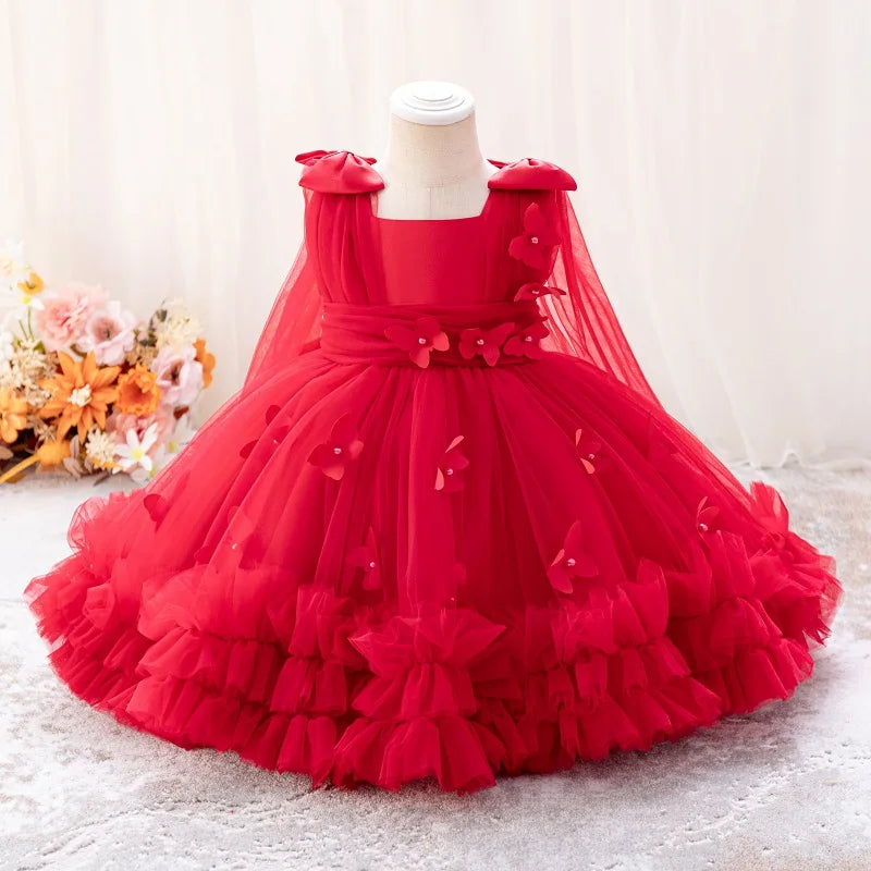 Vestido de Princesa  – Modelo Sem Manga com Borboletas 3D em Tule para Casamentos e Festas