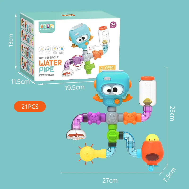 Kit de Brinquedos de Banho com Tubos e Polvo Giratório – Jogo de Água Interativo para Crianças a Partir de 3 Anos