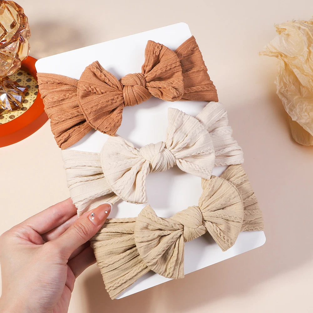 Kit 3 Peças de Faixas de Cabelo Tricotadas para Bebês – Turbante Elástico para Meninas e Crianças
