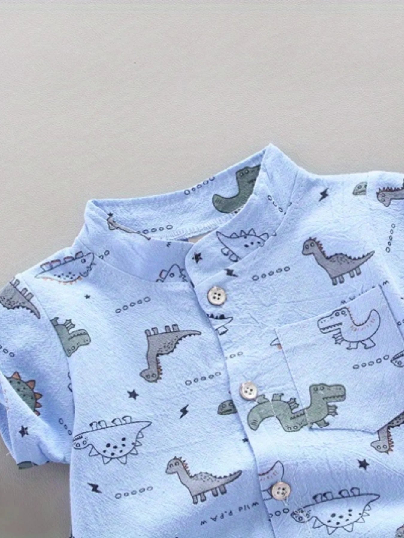 Conjunto Dino – Camisa de Gola Alta e Shorts com Estampa de Dinossauro