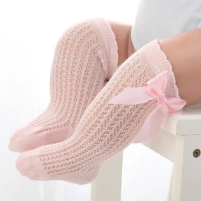 Kit 3 Pares de Meias de Verão para Bebês Meninas – Modelo “Princesinha Respirável” com Laço em Algodão e Tule