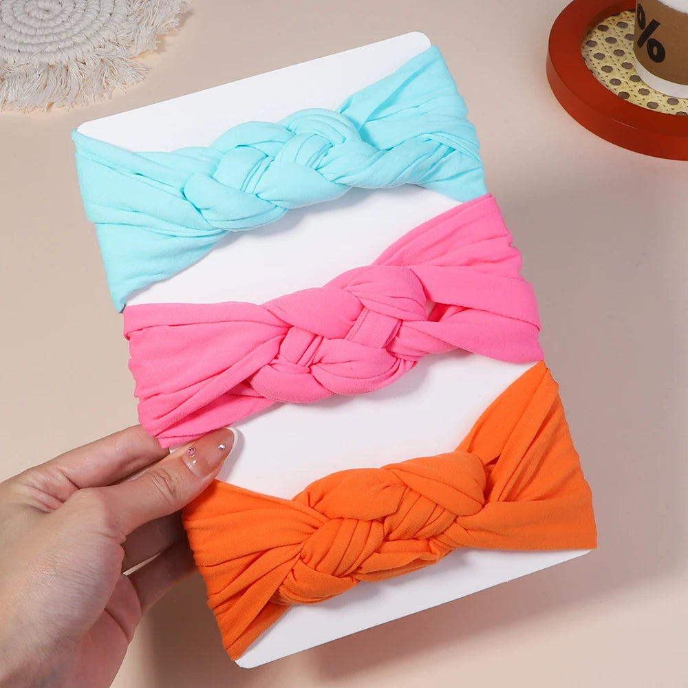Kit 3 Peças de Faixas de Cabelo Tricotadas para Bebês – Turbante Elástico para Meninas e Crianças
