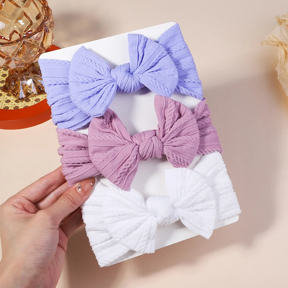 Kit 3 Peças de Faixas de Cabelo Tricotadas para Bebês – Turbante Elástico para Meninas e Crianças