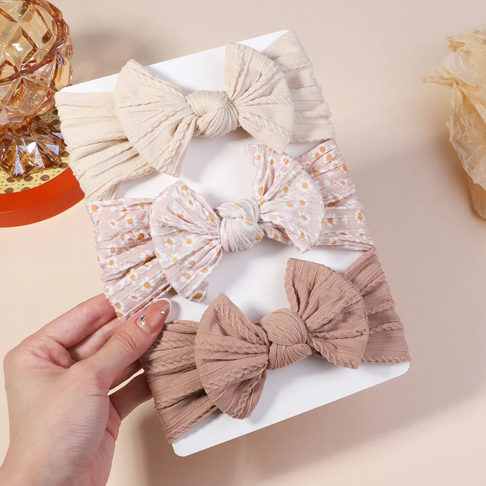 Kit 3 Peças de Faixas de Cabelo Tricotadas para Bebês – Turbante Elástico para Meninas e Crianças