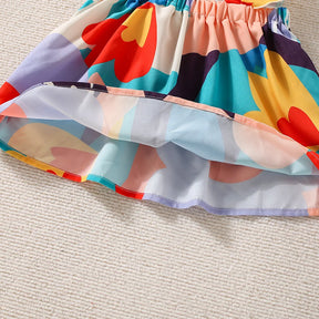Conjunto Verão Infantil “Arte Colorida” – Blusa com Mangas Voadores + Shorts Estampados