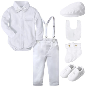Conjunto Batizado Menino – Look Social com Suspensório e Gravata Borboleta