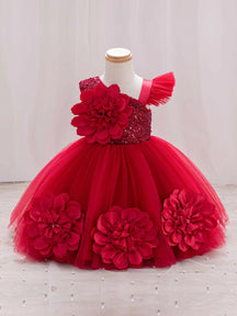 Vestido de Princesa  – Modelo Sem Manga com Borboletas 3D em Tule para Casamentos e Festas