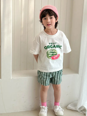 Conjunto Infantil de Verão – Camiseta Listrada com Shorts ou Vestido de Alça