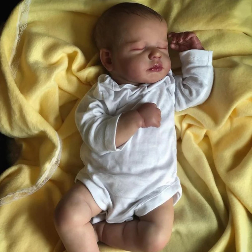 Boneca Reborn LouLou 50cm Realista – Corpo de Pano, Vinyl Silicone, Olhos Fechados, Feita à Mão para Presente de Natal