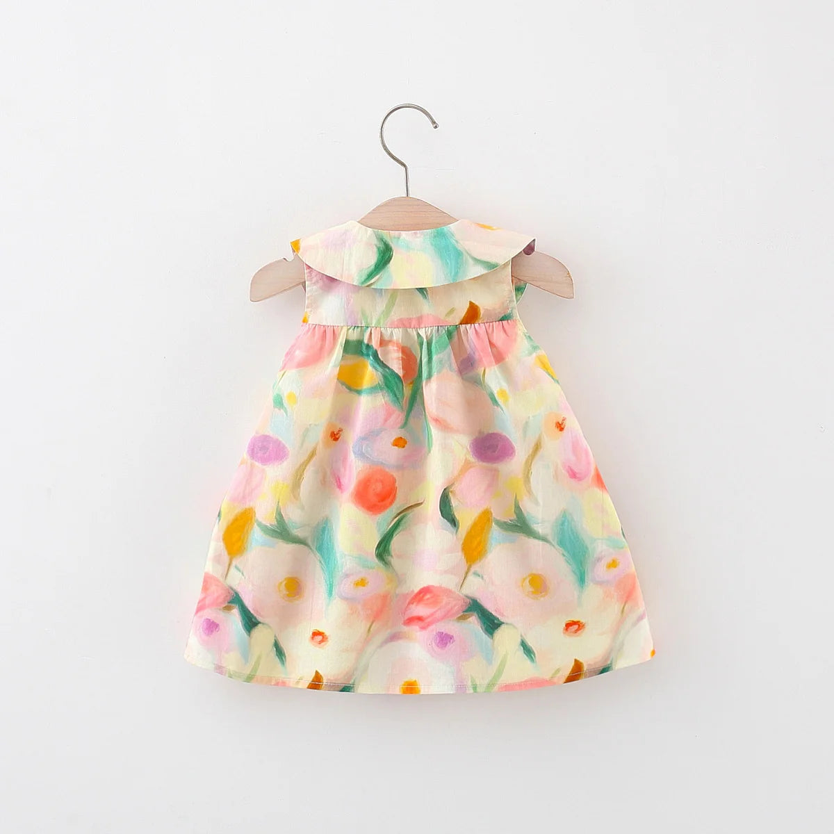 Conjunto Verão 2 Peças para Bebê Menina – Vestido de Algodão com Gola Boneca e Bolsa Transversal de Flor Grande