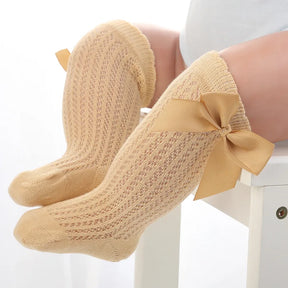 Kit 3 Pares de Meias de Verão para Bebês Meninas – Modelo “Princesinha Respirável” com Laço em Algodão e Tule