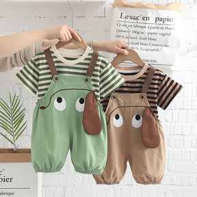 Conjunto Infantil Verão Camiseta Listrada + Jardineira 2 Peças