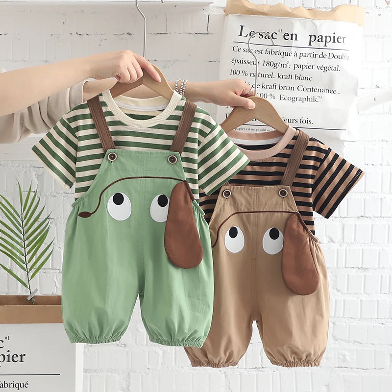 Conjunto Infantil Verão Camiseta Listrada + Jardineira 2 Peças