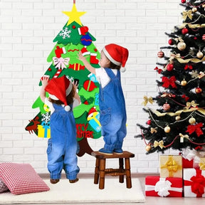 Árvore de Natal de Feltro Infantil com 32 Enfeites e Luzes LED – Kit Natalino
