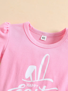Conjunto Infantil “Coelhinha Feliz” – Camiseta + Saia Estampada