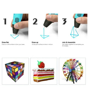 Caneta 3D Eletrônica com Filamento PLA 9M – Ferramenta Criativa para Desenho e Arte 3D Recarregável