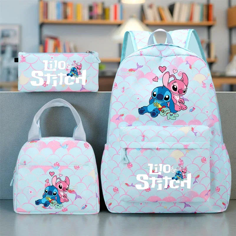 Mochila Stitch Escolar com Bolsa Tote e Estojo – Conjunto Leve, Grande Capacidade em Nylon para Escola, Trabalho e Viagens