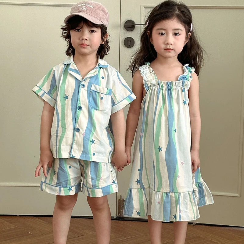 Pijamas Infantis de Verão – Conjunto Camisa e Shorts ou Vestido Alça