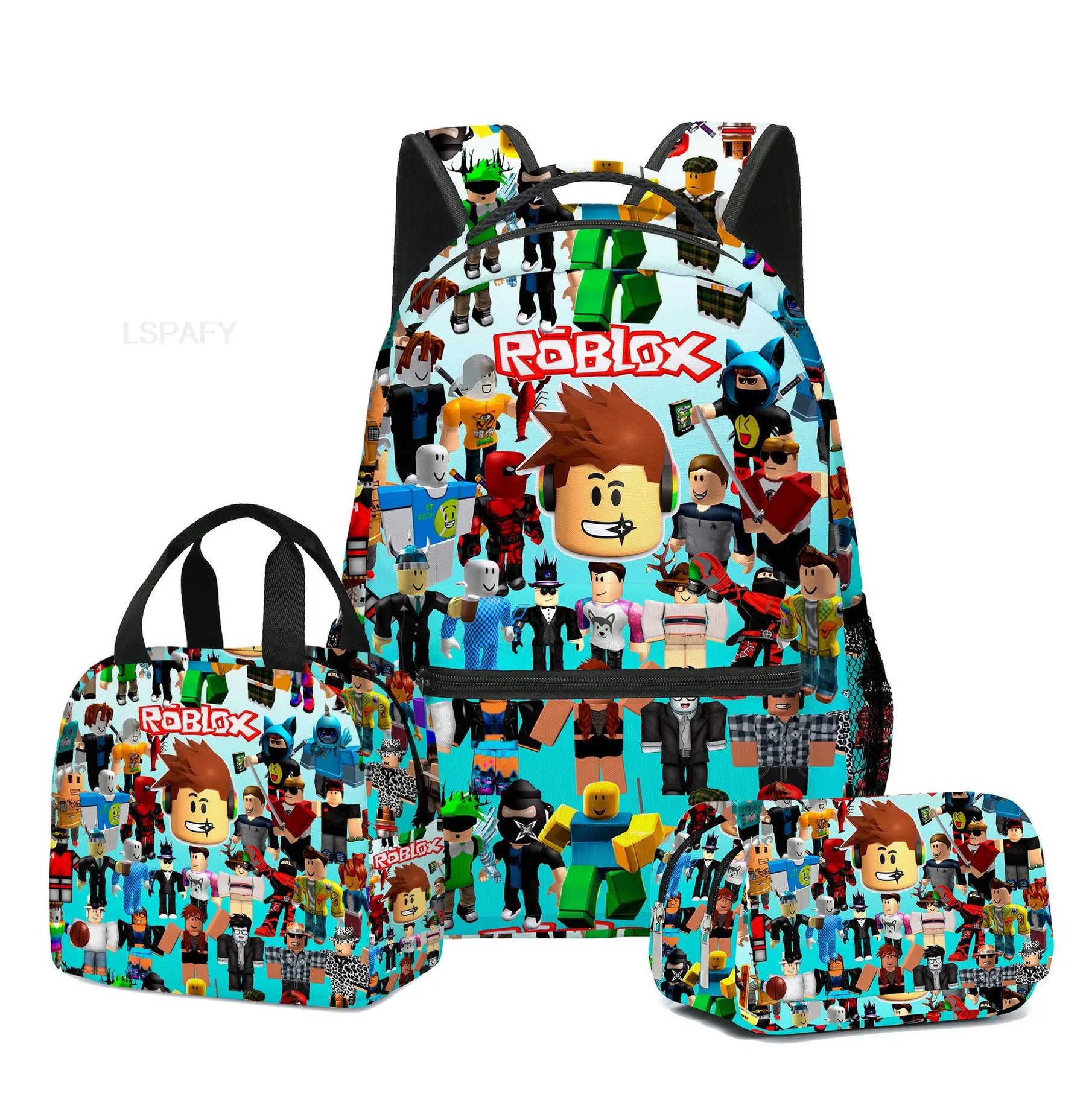Kit Escolar Roblox 3 Peças – Mochila, Lancheira e Estojo Duplo para Meninas