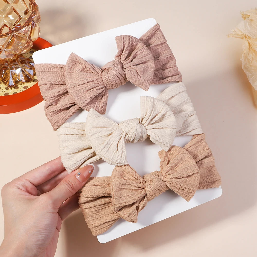 Kit 3 Peças de Faixas de Cabelo Tricotadas para Bebês – Turbante Elástico para Meninas e Crianças