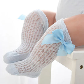 Kit 3 Pares de Meias de Verão para Bebês Meninas – Modelo “Princesinha Respirável” com Laço em Algodão e Tule